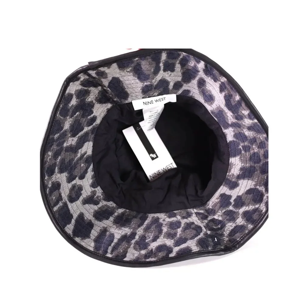 Nine West Animal Print Corduroy Bucket Hat – Black & Grey with Leather Trim–NWT